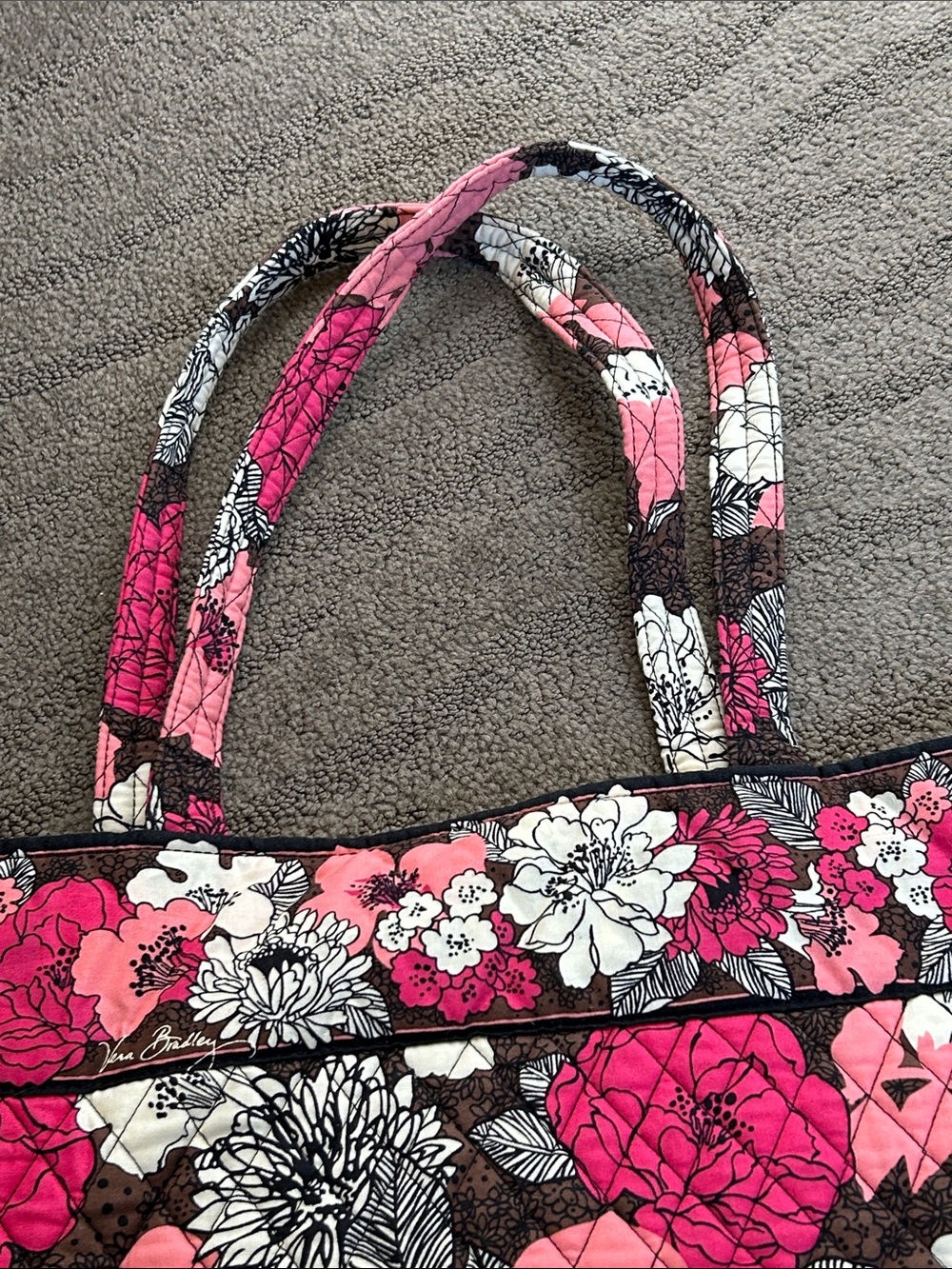 Vera Bradley Large Tote Mocha Rouge Tote EUC - Picture 3 of 8